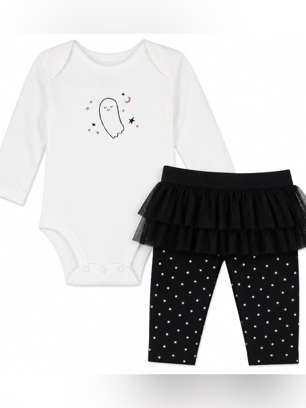 Carter's White Ghost & Star Bodysuit with Pink and Orange Accents